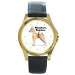 Miniature Pinscher Round Gold Metal Watch