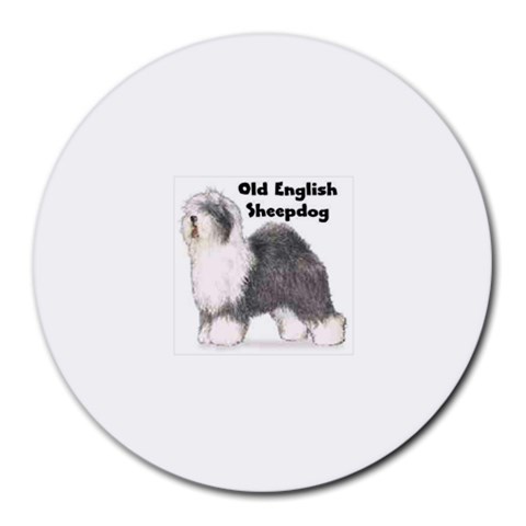 Old English Sheepdog Round Mousepad from ArtsNow.com Front