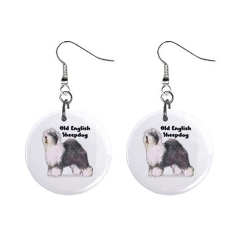 Old English Sheepdog 1  Button Earrings from ArtsNow.com Front