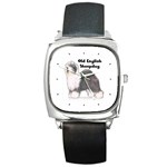 Old English Sheepdog Square Metal Watch