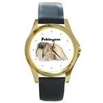 Pekingese Round Gold Metal Watch