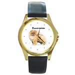 Pomeranian Round Gold Metal Watch