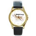 Welsh Corgi Pembroke Round Gold Metal Watch