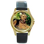 Airedale Terrier Round Gold Metal Watch