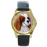 Cavalier King Charles Spaniel Round Gold Metal Watch