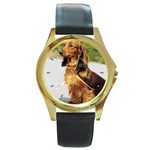 Dachshund Round Gold Metal Watch