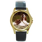 English Springer Spaniel Round Gold Metal Watch