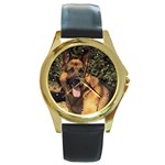 German Shepherd Round Gold Metal Watch