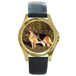 German Shepherd Round Gold Metal Watch