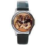 German Shepherd Puppies Round Metal Watch