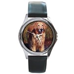 Golden Retriever Round Metal Watch