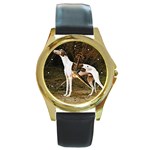 Greyhound Round Gold Metal Watch