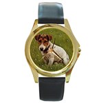 Jack Russell Terrier Round Gold Metal Watch