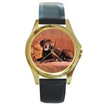 Labrador Retriever Lab Round Gold Metal Watch