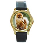 Pomeranian Round Gold Metal Watch