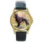 Portuguese Water Dog Round Gold Metal Watch