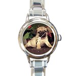 Pug Puppy Round Italian Charm Watch