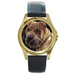 Shar Pei Round Gold Metal Watch