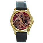 Shar Pei Puppy Round Gold Metal Watch