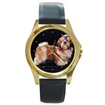 Shih Tzu Round Gold Metal Watch