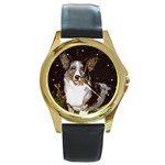 Welsh Corgi Pembroke Round Gold Metal Watch