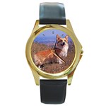 Welsh Corgi Cardigan Round Gold Metal Watch