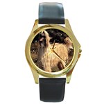 Afghan Hound Round Gold Metal Watch