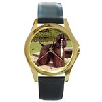 Afghan Hound Black Round Gold Metal Watch