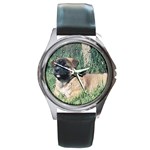 Akita Puppy Round Metal Watch