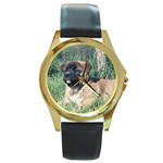 Akita Puppy Round Gold Metal Watch