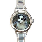 Australian Shepherd Puppy Round Italian Charm Watch