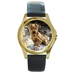 Australian Terrier Round Gold Metal Watch