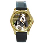 Basset Hound Round Gold Metal Watch