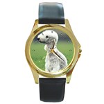 Bedlington Terrier Round Gold Metal Watch