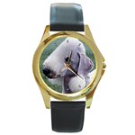 Bedlington Terrier Round Gold Metal Watch