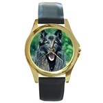 Belgian Sheepdog Round Gold Metal Watch