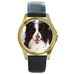 Border Collie Round Gold Metal Watch