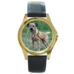 Border Terrier Round Gold Metal Watch