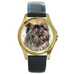 Brussels Griffon Round Gold Metal Watch