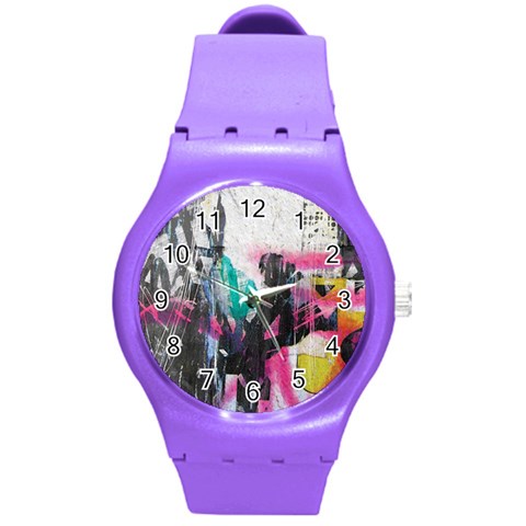 Graffiti Grunge Round Plastic Sport Watch Medium from ArtsNow.com Front