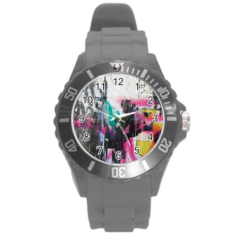 Graffiti Grunge Round Plastic Sport Watch Large from ArtsNow.com Front