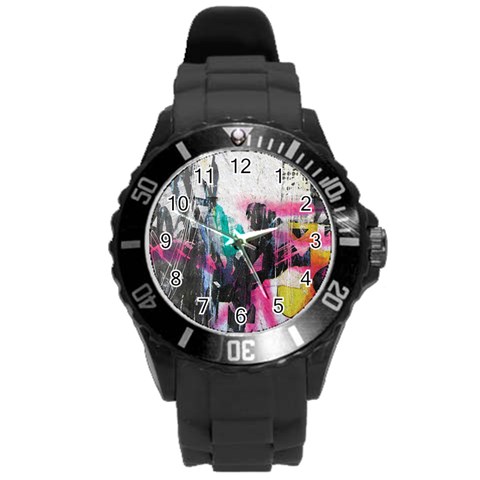 Graffiti Grunge Round Plastic Sport Watch Large from ArtsNow.com Front