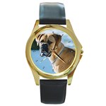 Bullmastiff Round Gold Metal Watch