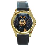 Cavalier King Charles Spaniel Round Gold Metal Watch