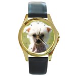 Chinese Crested Round Gold Metal Watch