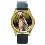 English Setter Round Gold Metal Watch