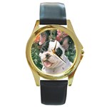 French Bulldog Round Gold Metal Watch