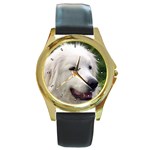 Great Pyrenees Round Gold Metal Watch