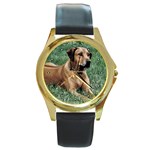 Rhodesian Ridgeback Round Gold Metal Watch