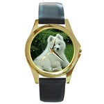 Samoyed Puppy Round Gold Metal Watch